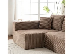 DripeX Sofá 3 lugares canto esquerdo modular - Veludo canelado - 2 travesseiros, chaise - 258x155x89cm^ Sofá