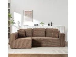 DripeX Sofá 3 lugares canto esquerdo modular - Veludo canelado - 2 travesseiros, chaise - 258x155x89cm^ Sofá