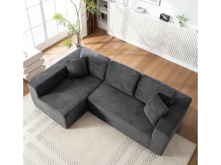 DripeX Sofá 3 lugares canto esquerdo modular - Veludo canelado - 2 travesseiros, chaise - 258x155x89cm^ Sofá