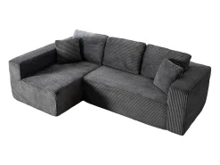 DripeX Sofá 3 lugares canto esquerdo modular - Veludo canelado - 2 travesseiros, chaise - 258x155x89cm^ Sofá