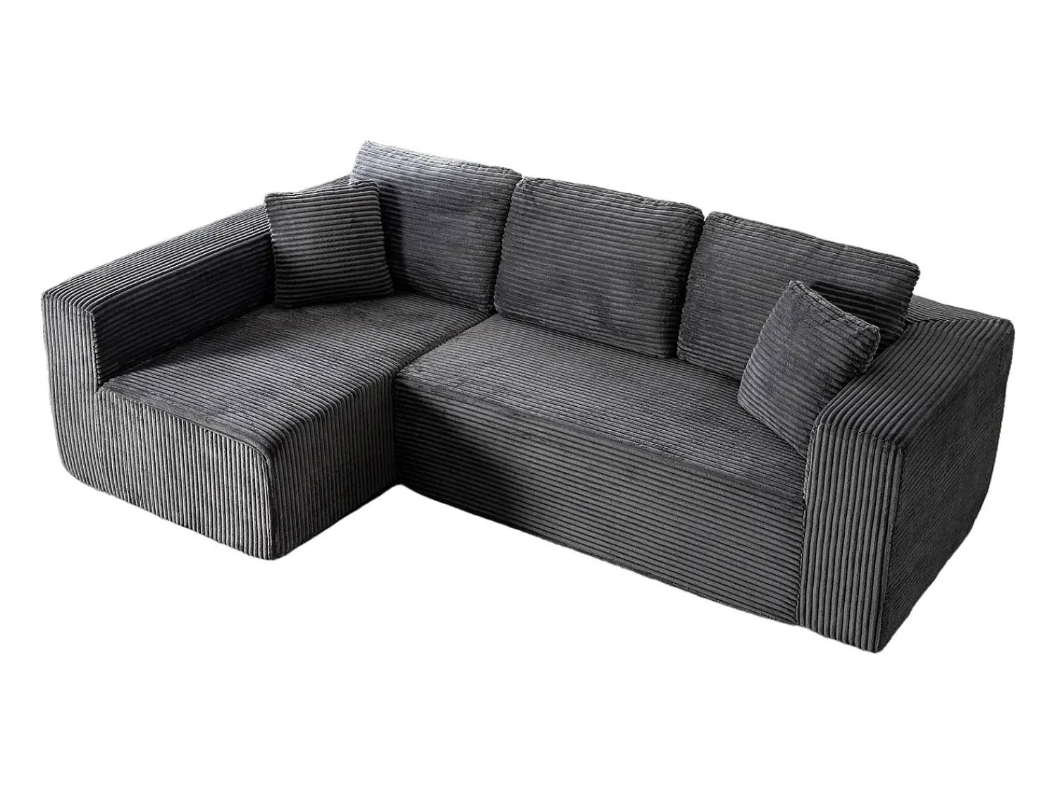 DripeX Sofá 3 lugares canto esquerdo modular - Veludo canelado - 2 travesseiros, chaise - 258x155x89cm^ Sofá