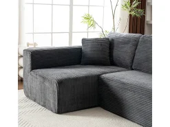 DripeX Sofá 3 lugares canto esquerdo modular - Veludo canelado - 2 travesseiros, chaise - 258x155x89cm^ Sofá