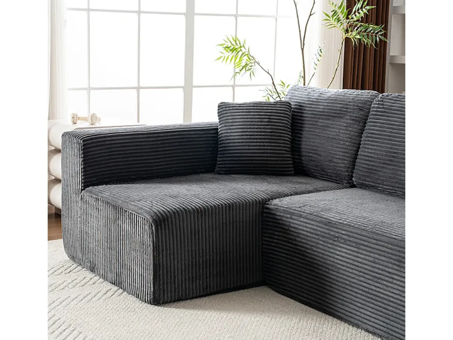 DripeX Sofá 3 lugares canto esquerdo modular - Veludo canelado - 2 travesseiros, chaise - 258x155x89cm^ Sofá