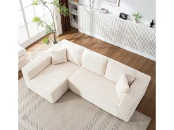 Sofá*DripeX Sofá 3 lugares canto esquerdo modular - Veludo canelado - 2 travesseiros, chaise - 258x155x89cm Bege