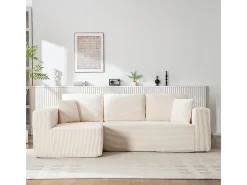 Sofá*DripeX Sofá 3 lugares canto esquerdo modular - Veludo canelado - 2 travesseiros, chaise - 258x155x89cm Bege