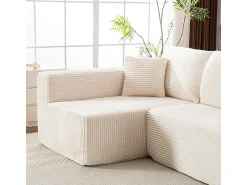 Sofá*DripeX Sofá 3 lugares canto esquerdo modular - Veludo canelado - 2 travesseiros, chaise - 258x155x89cm Bege