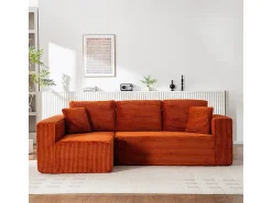 DripeX Sofá 3 lugares canto esquerdo modular - Veludo canelado Laranja - 2 travesseiros, chaise - 258x155x89cm^ Sofá