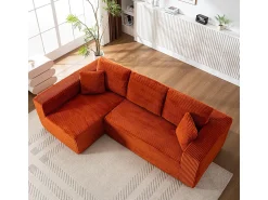 DripeX Sofá 3 lugares canto esquerdo modular - Veludo canelado Laranja - 2 travesseiros, chaise - 258x155x89cm^ Sofá