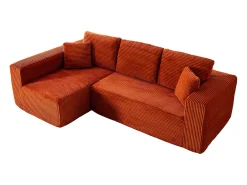 DripeX Sofá 3 lugares canto esquerdo modular - Veludo canelado Laranja - 2 travesseiros, chaise - 258x155x89cm^ Sofá