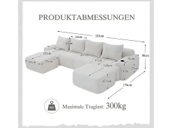DripeX Sofá 4 lugares canto modular veludo canelado, 2 pufes e 4 almofadas, 333x174x80cm,^ Sofá