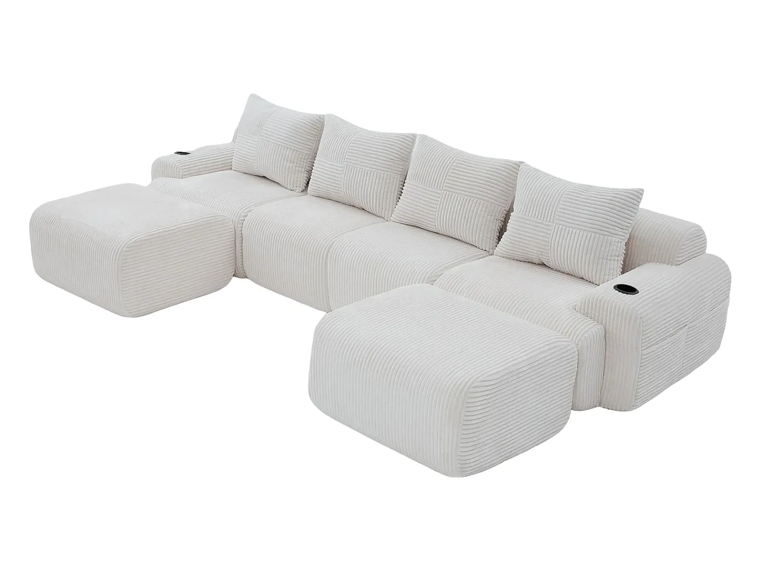 DripeX Sofá 4 lugares canto modular veludo canelado, 2 pufes e 4 almofadas, 333x174x80cm,^ Sofá