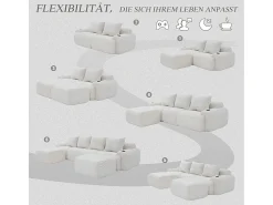 DripeX Sofá 4 lugares canto modular veludo canelado, 2 pufes e 4 almofadas, 333x174x80cm,^ Sofá