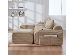 Sale DripeX Sofá 4 lugares canto modular veludo canelado, 2 pufes e 4 almofadas, 333x174x80cm, Cáqui Caqui