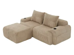 Sofá*DripeX Sofá 2 lugares canto modular veludo canelado, pufe, porta-copos e bolso, 200x174x80cm, Cáqui Caqui