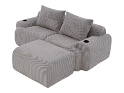 DripeX Sofá 2 lugares canto modular veludo canelado, pufe, porta-copos e bolso, 200x174x80cm,^ Sofá