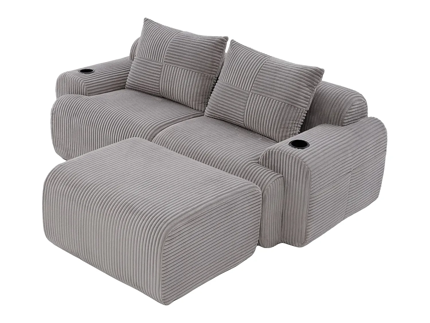 DripeX Sofá 2 lugares canto modular veludo canelado, pufe, porta-copos e bolso, 200x174x80cm,^ Sofá