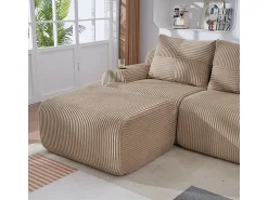 Sofá*DripeX Sofá 3 lugares canto modular veludo canelado, pufe, porta-copos e bolso, 268x174x80cm, Cáqui Caqui