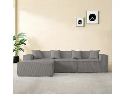 DripeX Sofá 3 lugares canto modular - Veludo canelado - pufe e 4 travesseiros - 277x165.5x65.5cm^ Sofá