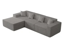 DripeX Sofá 3 lugares canto modular - Veludo canelado - pufe e 4 travesseiros - 277x165.5x65.5cm^ Sofá