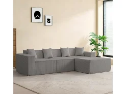 DripeX Sofá 3 lugares canto modular - Veludo canelado - pufe e 4 travesseiros - 277x165.5x65.5cm^ Sofá