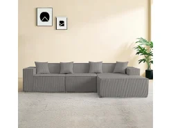 DripeX Sofá 3 lugares canto modular - Veludo canelado - pufe e 4 travesseiros - 277x165.5x65.5cm^ Sofá