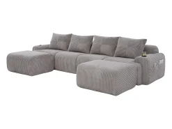 Sofá|DripeX Sofá 4 lugares canto modular veludo canelado, 2 pufes e 4 almofadas, 333x174x80cm, Cinzento claro