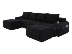 DripeX Sofá 4 lugares canto modular veludo canelado, 2 pufes e 4 almofadas, 333x174x80cm,^ Sofá