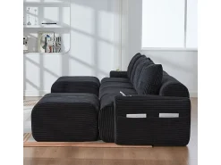 DripeX Sofá 4 lugares canto modular veludo canelado, 2 pufes e 4 almofadas, 333x174x80cm,^ Sofá