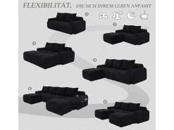 DripeX Sofá 4 lugares canto modular veludo canelado, 2 pufes e 4 almofadas, 333x174x80cm,^ Sofá