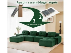 Online DripeX Sofá 4 lugares Canto Modular em Veludo cotelê, com 2 puffs e 4 almofadas, 382x177x69cm, Verde