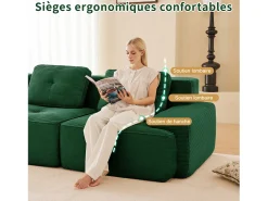 Online DripeX Sofá 4 lugares Canto Modular em Veludo cotelê, com 2 puffs e 4 almofadas, 382x177x69cm, Verde