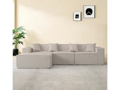 Sofá*DripeX Sofá 3 lugares canto modular - Veludo canelado - pufe e 4 travesseiros - 277x165.5x65.5cm Bege
