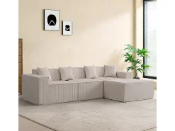 Sofá*DripeX Sofá 3 lugares canto modular - Veludo canelado - pufe e 4 travesseiros - 277x165.5x65.5cm Bege