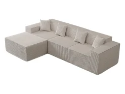 Sofá*DripeX Sofá 3 lugares canto modular - Veludo canelado - pufe e 4 travesseiros - 277x165.5x65.5cm Bege
