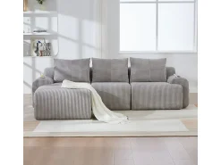 DripeX Sofá 3 lugares canto modular veludo canelado, pufe, porta-copos e bolso, 268x174x80cm,^ Sofá