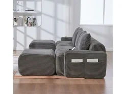 Outlet DripeX Sofá 4 lugares canto modular veludo canelado, 2 pufes e 4 almofadas, 333x174x80cm, Cinzento antracite Cinza antracite