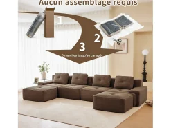 Sofá|DripeX Sofá 4 lugares Canto Modular em Veludo cotelê, com 2 puffs e 4 almofadas, 382x177x69cm, Marrom Castanho