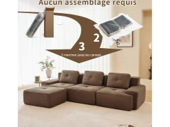 Hot DripeX Sofá 3 lugares Canto Modular em Veludo cotelê, com puff e 3 almofadas, 293x177x69cm, Marrom Castanho