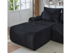 Sofá|DripeX Sofá 2 lugares canto modular veludo canelado, pufe, porta-copos e bolso, 200x174x80cm, Preto