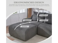 Sofá*DripeX Sofá 2 lugares canto modular veludo canelado, pufe, porta-copos e bolso, 200x174x80cm, Cinzento antracite Cinza antracite