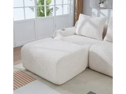 DripeX Sofá 3 lugares canto modular veludo canelado, pufe, porta-copos e bolso, 268x174x80cm,^ Sofá
