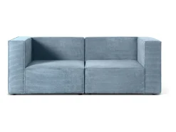 Sofá| Sofá 2 lugares chaise longue estofado em veludo cotelê Cornish Azul