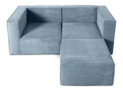 Sofá| Sofá 2 lugares chaise longue estofado em veludo cotelê Cornish Azul