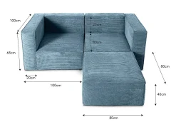 Sofá| Sofá 2 lugares chaise longue estofado em veludo cotelê Cornish Azul