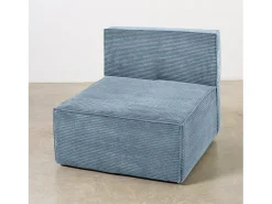 Sofá| Sofá 2 lugares chaise longue estofado em veludo cotelê Cornish Azul