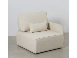 Clearance Sofá 2 lugares chaise longue estofado em bouclé e pinho Neve Branco
