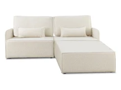 Clearance Sofá 2 lugares chaise longue estofado em bouclé e pinho Neve Branco