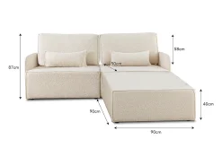 Clearance Sofá 2 lugares chaise longue estofado em bouclé e pinho Neve Branco