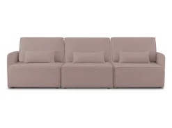 Sofá* Sofá 3 lugares chaise longue estofado em bouclé e pinho claro Rosa