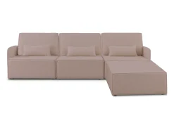 Sofá* Sofá 3 lugares chaise longue estofado em bouclé e pinho claro Rosa